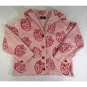 Rare Big Bud Press Strawberry Print Sailor Jacket Pink Corduroy Size S Retired